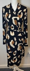 Joseph Ribkoff Faux Wrap Dress Stretch Black Brown White Gold Size 6