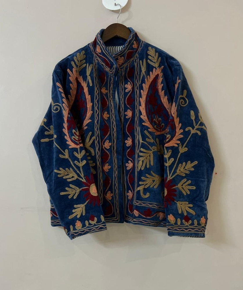 Handmade Velvet Jacket Robe, Reversible Cotton Boho Jacket, Indian Block Print