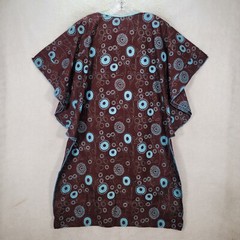 Brown Cotton Floral Retro Slit Flutter Kaftan Midi Eccentric Women Dress Size XL