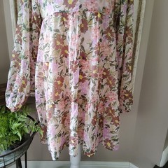 Fourteenth Place Maja Blush Floral Ruffle Swing A Line Dress Medium Cottagecore