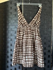 Size S Women&rsquo;s Brown/White Checkered Old Navy Mini Dress w/Deep V-Neck