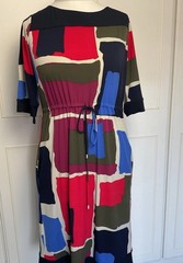 Hobbs Tunic Dress Jersey Size 12 Navy Blue Colourblock Midi Tie Waist Stretchy