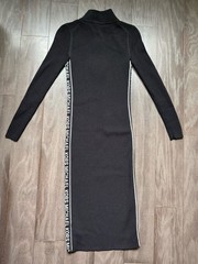 Women’s Black Michael Kors Long Sleeve Ribbed Midi BodyconDress Size XXS