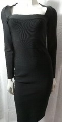 WOW COUTURE Black Bodycon Square Sleeve Stretch Elastic Sculpting Dress Women M