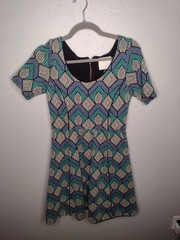 Anthropologie HD in Paris Fit Flare Dress Small Geometric S/S Preppy Boho FF