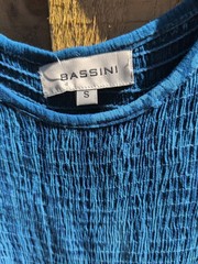 Bassini Blue Batik Women&rsquo;s Size Small Dress with shirred bodice NwT