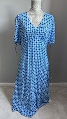 FINERY BLUE PATTERNED SHORT SLEEVE VISCOSE EMPIRE LINE MIDI DRESS SIZE 14