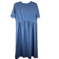 Erika & Co PL Denim Midi Dress Button Front Chest Pockets Tie Back 90s Momcore