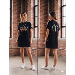 RARE adidas x Keith Haring Love Unites T-Shirt Dress Lrg Pride Rainbow 3-Stripe