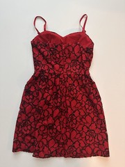 AS U WISH Red/Black Floral Lace Sweetheart Lined Zip Mini Dress Size M