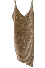 CBR Gold Sequin Dress Medium Asymmetrical Ruched Cocktail Party Bodycon