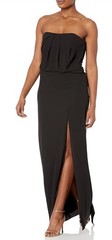 $425 Halston Heritage Strapless Drape Back Flowy Gown Bustier Slit Black 0