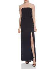 $425 Halston Heritage Strapless Drape Back Flowy Gown Bustier Slit Black 0