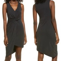 Open Edit NEW Black Modal Sleeveless Twist Front V-Neck Asymmetrical Dress 3X