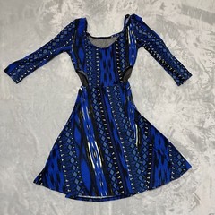 Charlotte Russee Sundress XS Blue/Black U Neck/Back Bohemian Mesh Sides Stretch