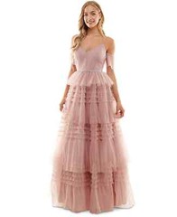 Say Yes to the Prom Juniors&rsquo; Pink Pleated Mesh Tiered Gown Dress – 15 – Pink