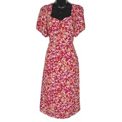 NWT Sanctuary Floral Midi Dress Sweetheart Neck Puff Sleeve Red Size 4