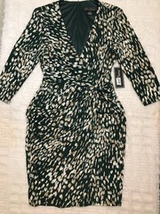 Jessica Howard Wrap Dress 6P Green Lined Modest Formal Party 3/4 Sleeve Midi