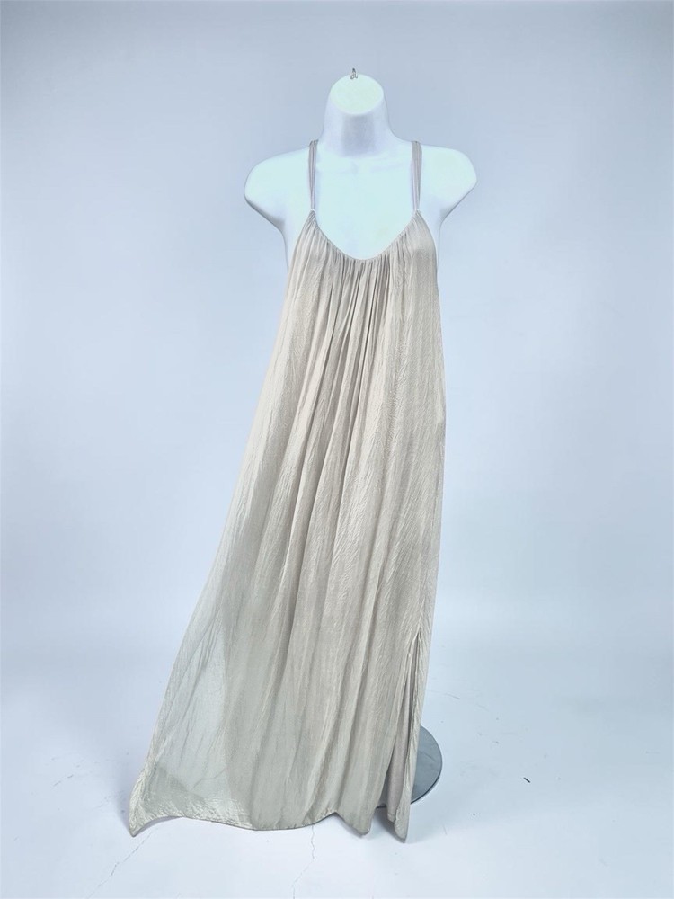 Meo Meli Italy Maxi Silk Slip Dress One Size Champagne Sheer Spaghetti Straps