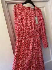 New Never Fully Dressed Red & White Floral Design Midi Delores Dress,UK12