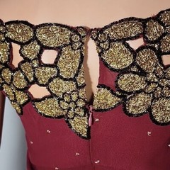 Virgos Lounge Andrea Embellished Floral Top Party Dress Burgundy Sz Small UK 8