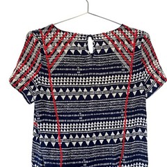 THML Navy, White, Red, Green Mixed Print & Embroidered Knee Length Dress S