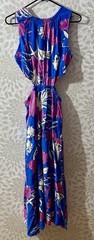 MNG Women’s 6 Blue Tropical Flower Sleeveless Waist Cut Out Tie Back Long Dress
