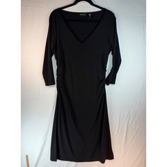Ideology Black V-Neck Ruched Side 3/4 Sleeve Jersey Midi Dress Large classic