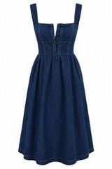 Lone Star Denim Midi Dress Sz XS 100% Cotton Western Prairie Pockets Hook & Eye