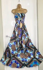River Island size 8 10 Small PACHA blue satin cut out tie beach pool party dress