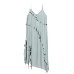 NWT H&M Flounce Trimmed Ruffle Slip Midi Dress Medium Blue Gray Party Wedding