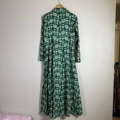 LIVRO green floral block print button front maxi shirt dress SMALL