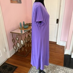 Southern Lady Purple Solid Knit Shift Midi Dress Scoop Neck Flutter Sleeve L