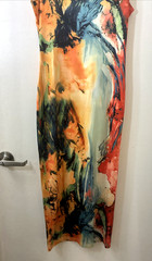 Abstract Watercolor Cowl Neck Midi Dress Women Small Multicolor Stretch