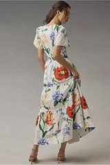 Anthropologie Somerset Tiered Maxi Dress Botanical Spring Flower Floral Sz M