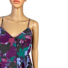 Ecote Urban Outfitters Silk Floral Print Purple Green Sleeveless Dress Sz Small