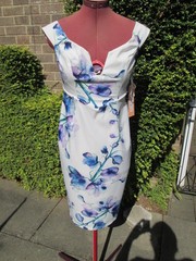 BNWT-GINGER FIZZ « BLUE MONDAY » WIGGLE DRESS-BONED V NECK-CHUNKY ZIP-M-UK 8/10.