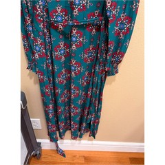 Boden Teal Floral Long-Sleeve Maxi Dress Belted 10R