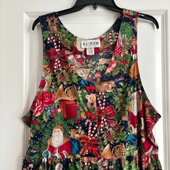 Vintage RJ Stevens Santa Christmas Jumper Bow Button Front Dress 16 USA