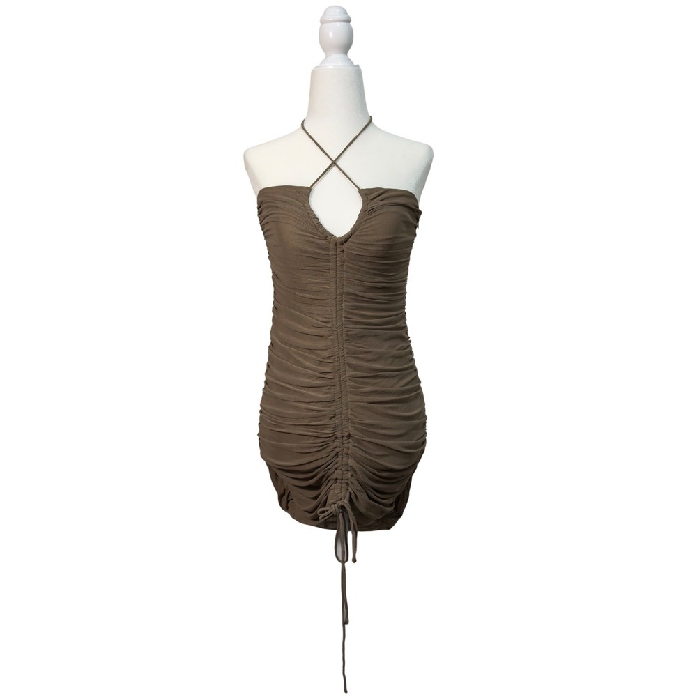 Princess Polly Brown Ruched Halter Mini Dress Keyhole Bodycon Size US 4