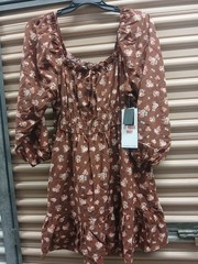 Celebrity Pink Long Sleeve Woven Dress Women&rsquo;s Size XL NWT Multi Brown