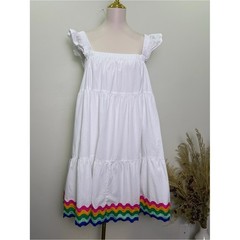 Crown & Ivy Rainbow Ric Rac Trim Tiered Dress Size Large Cotton