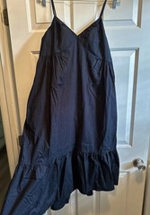 GAP Black V-Neck Spaghetti Strap Tiered Skirt Midi Dress L Minimal Capsule Chic