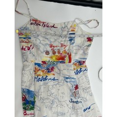 GAP Medium 100% Rayon Travel Print Midi Slip Dress Map Coastal Vacation