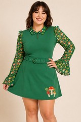 SMAK PARLOUR Green Mushroom Print Mini Skirt & Shirt Set 70s Style XL Medium