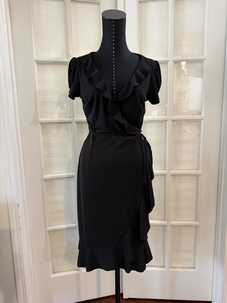 LOFT Black Ruffle Wrap Dress
