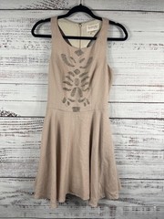 Keepsake The Label Dress Womens Medium Beige Beaded Fit Flare Skater Party