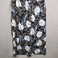 Womens Maxi Dress M Black White Floral Stretch Comfort Cottagecore Classic Flowy