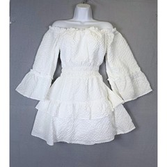Off shoulder Bell Sleeve ruffle tiered dress Milkmaid, cottagecore, romantic
