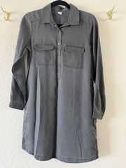 NWT Old Navy Gray Long Sleeve Shirt Dress Small Knee Length Tencel Chest Pockets